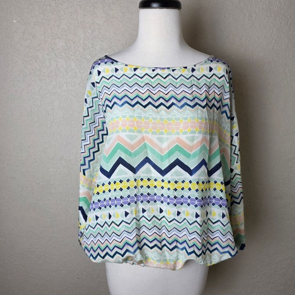 Missoni Zigzag Chevron Silk Blouse Blouson Style Top Size L